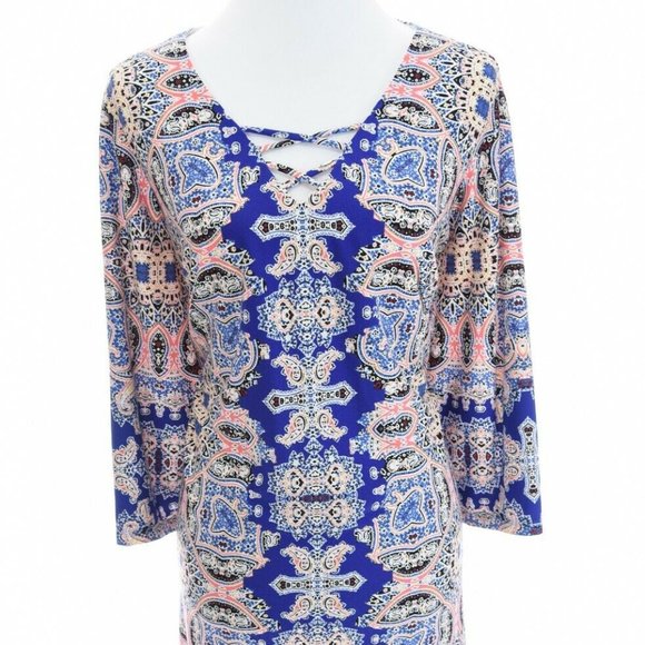 Wisp Blue Paisley Scarf Print Shift Dress SZ 6P - Picture 5 of 15